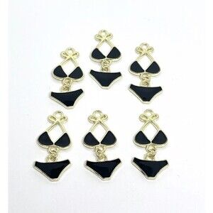 6pcs Beads for Jewelry Making #18158 Black Enamel Swimsuit Charm